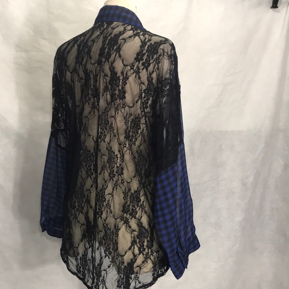Sheer blk & blu button up w lace back by Eyeshadow - Picture 4 of 8